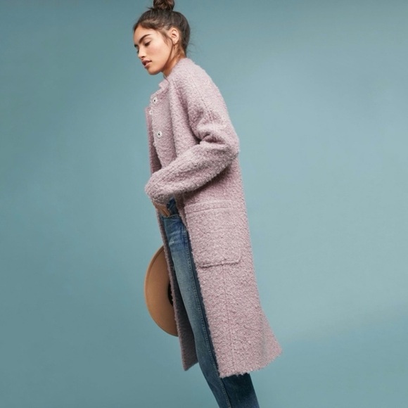Anthropologie Greyson Windermere Boucle Buckled Tweed Teddy Coat Lilac XS - Picture 3 of 16